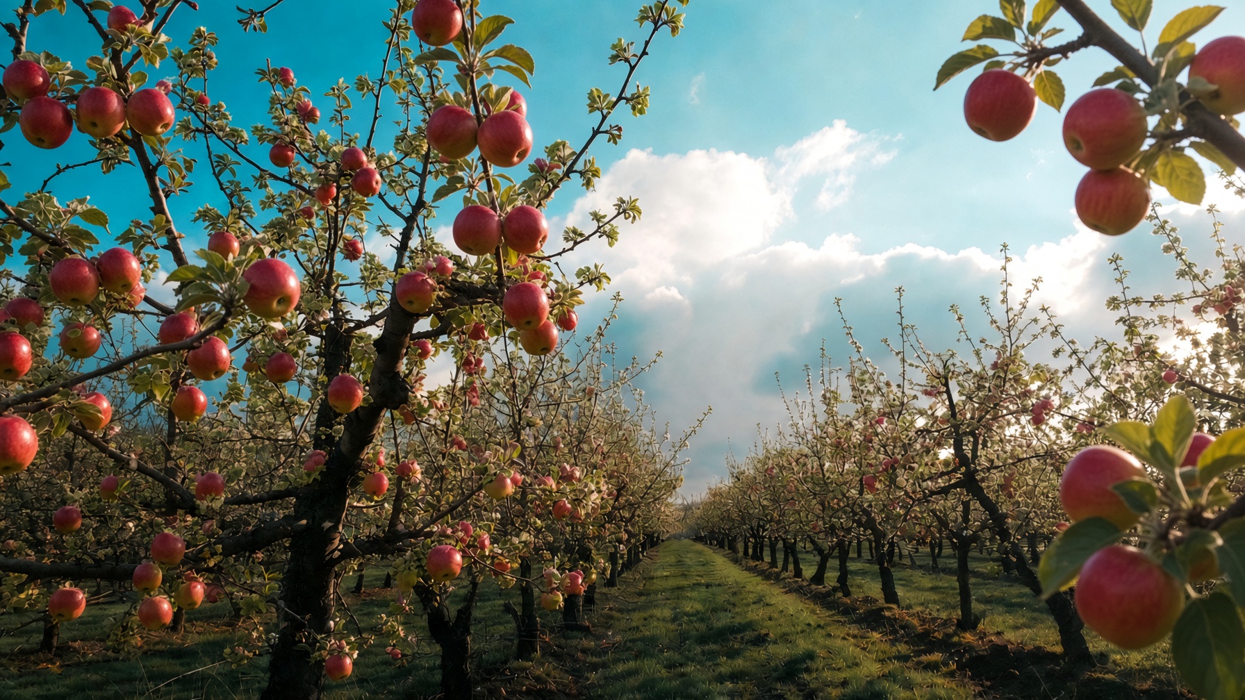 Natural Sunlight in Orchard Trees